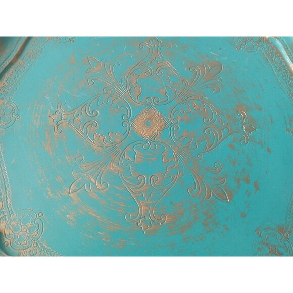 VTG Galway Inc. Etched Wood 13.5" Turquiose & Gold Decorative Plate Tray - Picture 13 of 16